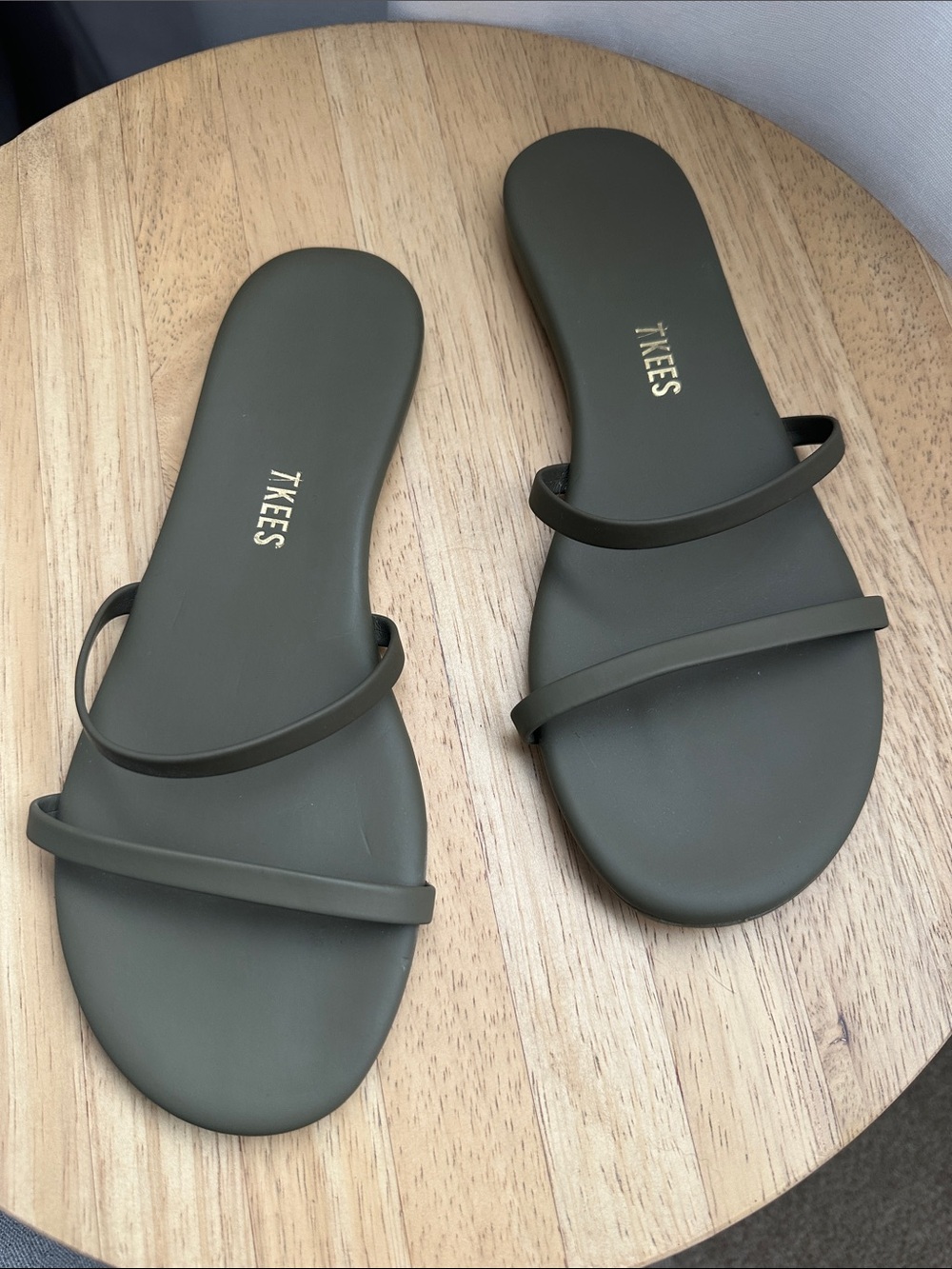 TKEES Olive Green Double-Strap Minimal Slide Sandals